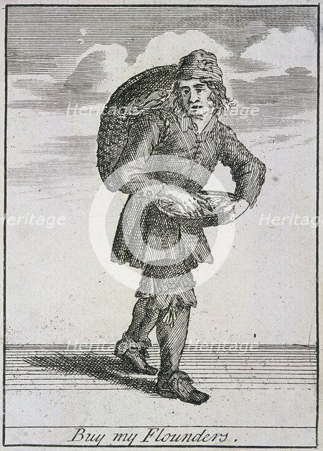 'Buy my Flounders', Cries of London, (c1688?). Artist: Anon