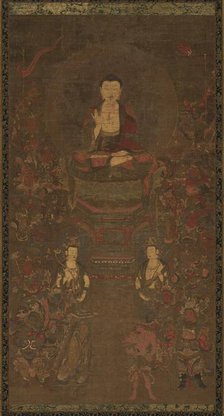 Shakyamuni Triad with the Sixteen Protectors of the Great Wisdom Sutra, 1300s. Creator: Unknown.