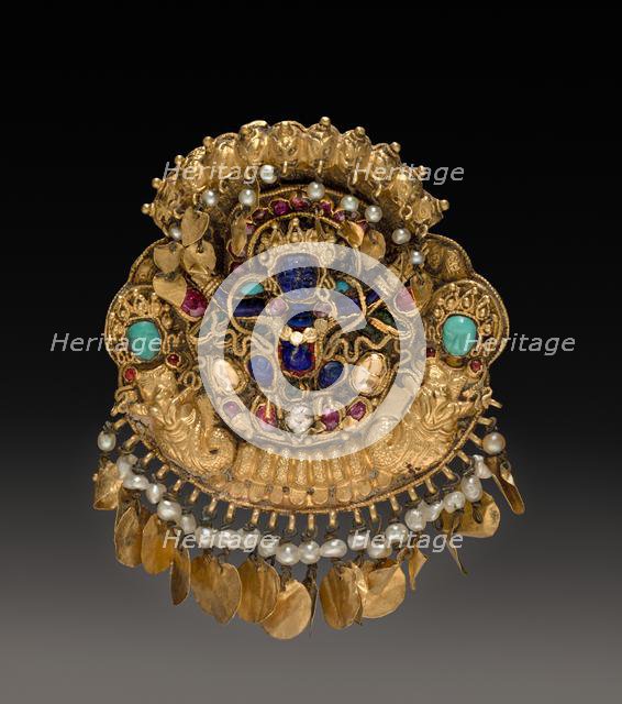 Pendant with Two-Armed Blue Deity on a Lotus with Nagas (serpent divinities), 1600s or 1700s. Creator: Unknown.