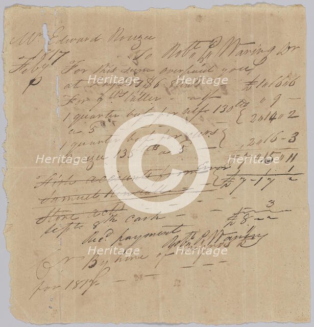 Invoice and receipt for payment by Edward Rouzee, February 1817. Creator: Unknown.