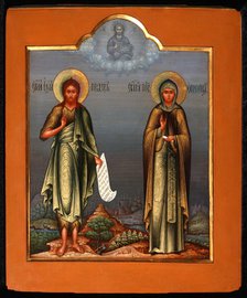 Saint John the Forerunner and Saint Olympia the Deaconess, End of 19th cen.. Artist: Russian icon  