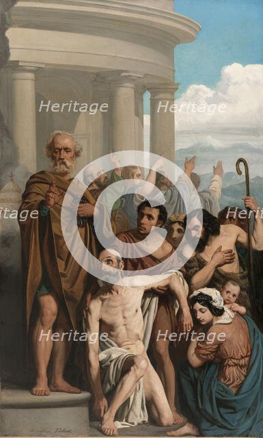 Esquisse pour l'ancienne église Saint-Ambroise : Saint Pierre guérissant un boiteux..., c.1843. Creator: Pierre-Jules Jollivet.