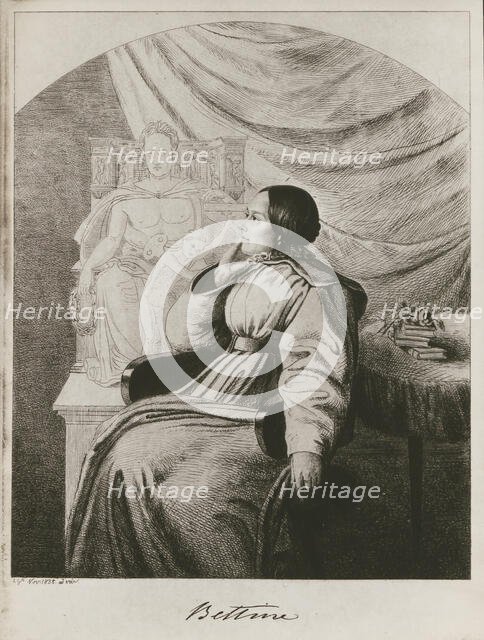Bettina von Arnim before the design of her Goethe monument, 1838. Creator: Grimm, Ludwig Emil (1790-1863).