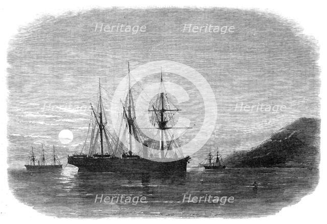 Laying the Submarine Telegraph between Malta and Gibraltar, off the Isle of Pantellaria, 1870. Creator: Unknown.