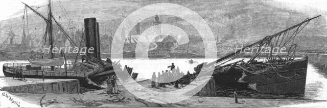 ''The Blowing-up of a Petroleum ship at Calais', 1888. Creator: Charles William Wyllie.