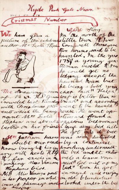 Hyde Park Gate News, family magazine of Virginia Woolf and Vanessa Bell, 1891-1892. Creators: Virginia Woolf, Vanessa Bell.