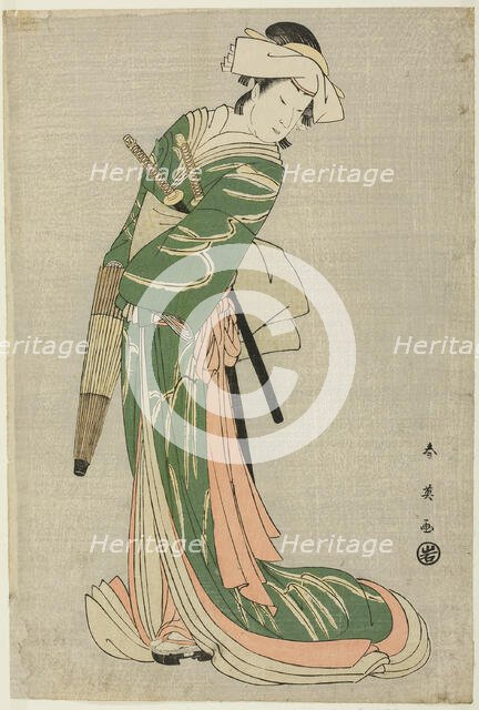 The Actor Nakamura Noshio II as Tonase, in the Bridal Journey Scene, Act Eight of the..., c. 1795. Creator: Katsukawa Shun'ei.