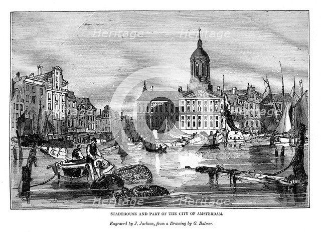 Stadthouse and part of the city of Amsterdam, 1843. Artist: J Jackson
