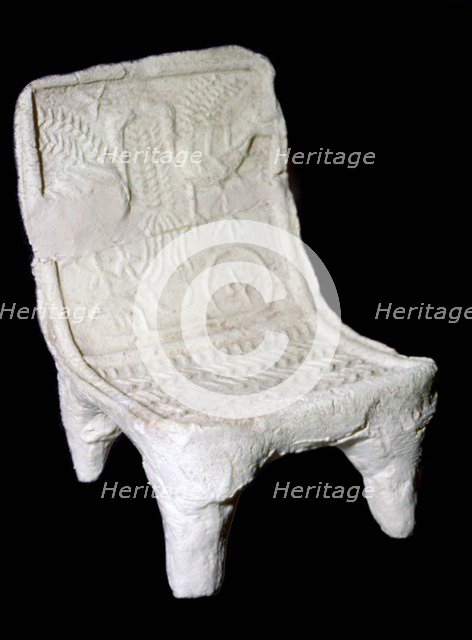Model terracotta chair from Ur with relief design of two birds. Artist: Unknown