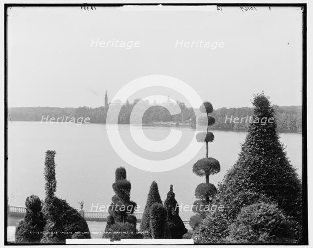Wellesley College and Lake Waban from Hunnewell's Gardens, between 1890 and 1901. Creator: Unknown.
