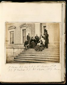 Untitled [group on the steps of Broadlands], 1859.  Creator: Unknown.