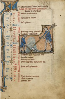 July Calendar Page; Mowing; Psalter, mid-1200s. Creator: Unknown.