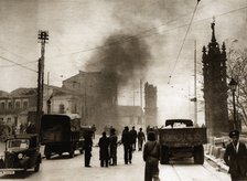 Spanish Civil War 1936-39. Siege of Madrid, houses burned by an air raid near the bridge of Toled…