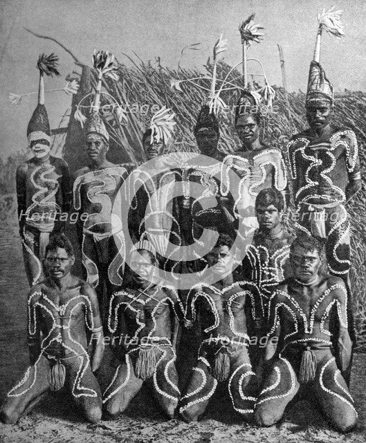 Men of the 'Never Never land', in totem attire, Australia, 1922.Artist: PJ MacMahon
