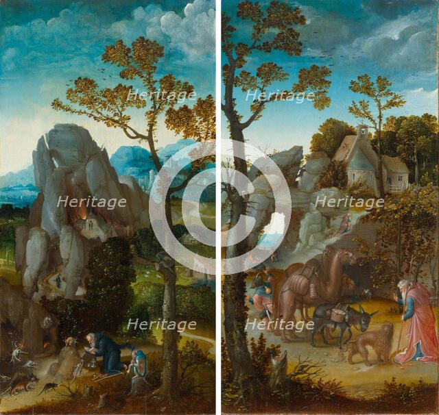 Two panels of an altar: Temptation of Saint Anthony, Saint Jerome in a landscape. Creator: Cock, Jan Wellens de (ca 1480-1527).