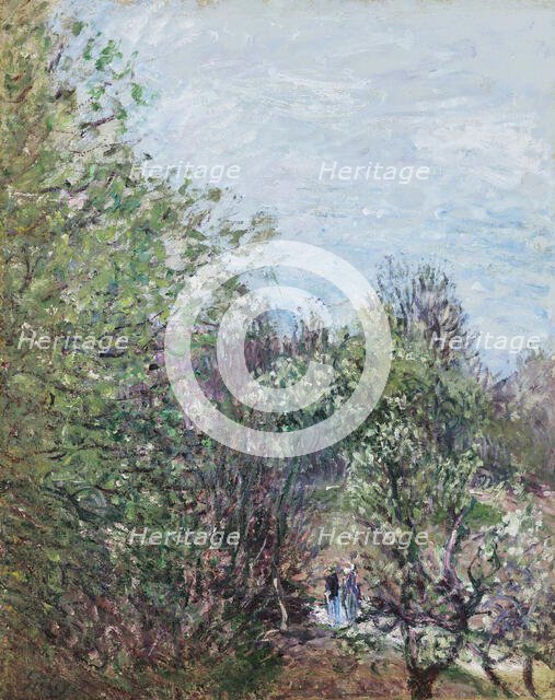 Two figures at the edge of a wood, Veneux-Nadon, c1887. Creator: Sisley, Alfred (1839-1899).