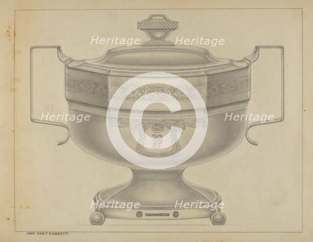 Silver Sugar Bowl, c. 1936. Creator: Bernard Westmacott.