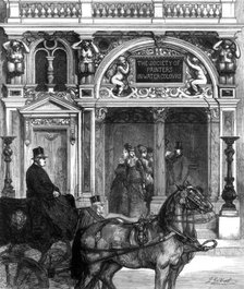 New entrance to the gallery of the Society of Painters, Pall Mall East, London, 1875. Artist: Unknown