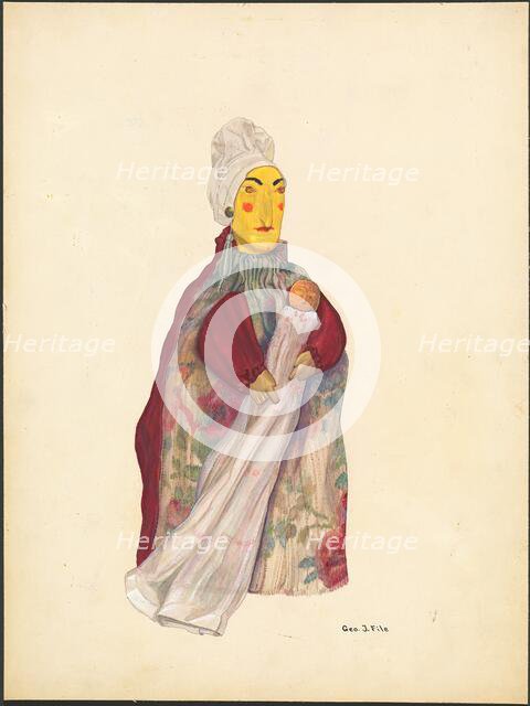 Hand Puppet "Judy" and Child, c. 1936. Creator: George File.