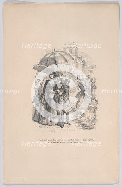 I was in too much need of an omnibus, but as soon as it starts raining, they all seem to d..., 1843. Creator: Jean Ignace Isidore Gerard.