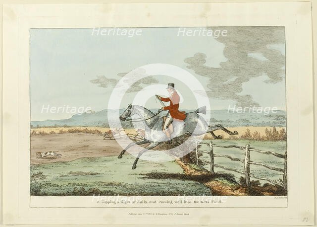 Topping a Flight of Rails, and Coming Well into the Next Field, plate two from..., pub June 24, 1811 Creator: Robert Frankland.