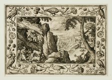 Daniel in the Lion's Den, from Landscapes with Old and New Testament Scenes and Hunting Scenes,1584. Creator: Adriaen Collaert.