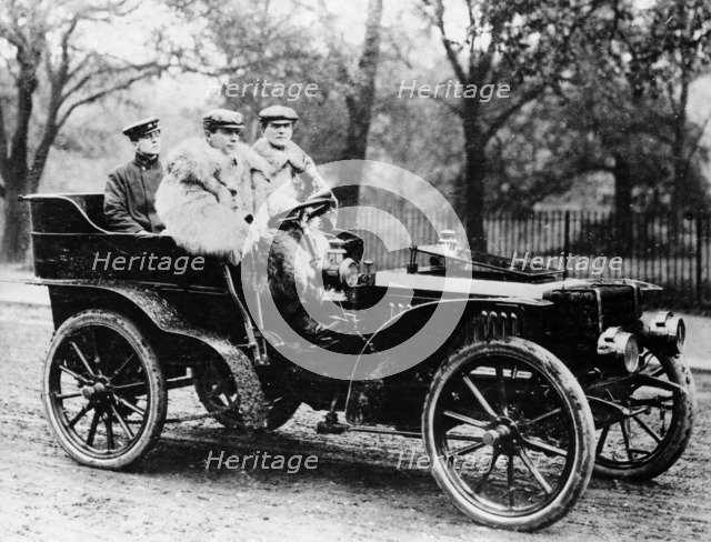 Men riding in a 16hp De Dietrich car, 1902. Artist: Unknown