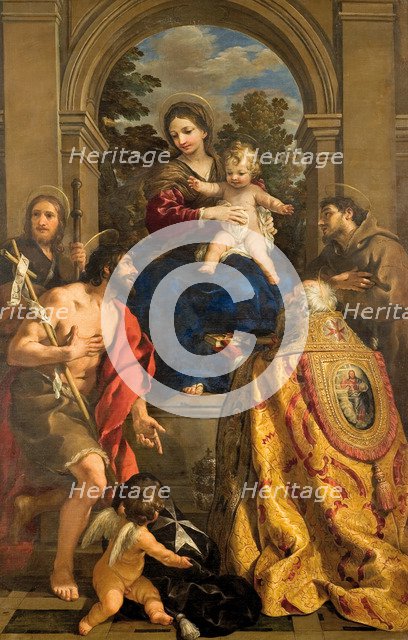 Virgin and child with Saints James, John the Baptist, Pope Stephen I and Francis.