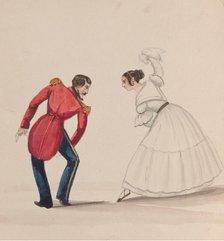 A Peruvian man and woman dancing the Zamacueca, from a group of drawings depicting..., ca. 1848. Creator: Attributed to Francisco (Pancho) Fierro.