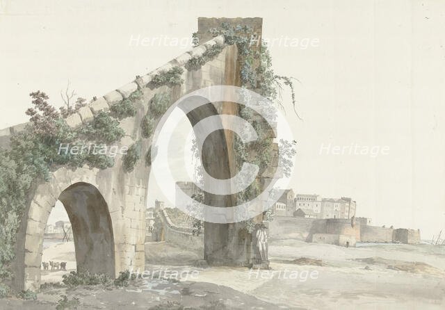 View of Aqueduct and the city of Taranto, 1778. Creator: Louis Ducros.