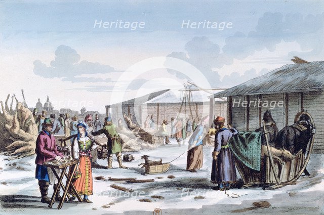'Meat Market during Winter', Russia, 1821. Artist: AC Houbigaot