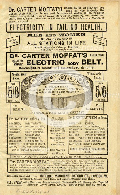Dr Carter Moffat Electric Body Belt, 1910s. Artist: Unknown
