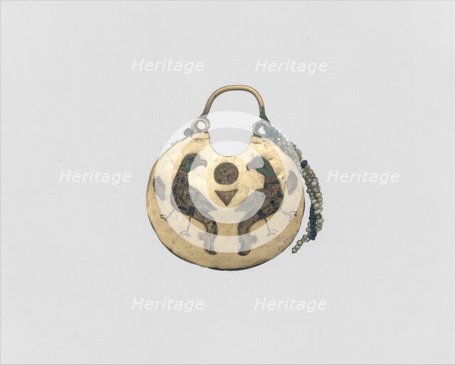 One of a Pair of Temple Pendants, with Confronted Birds (front)..., Kievan Rus', 11th-12th century. Creator: Unknown.