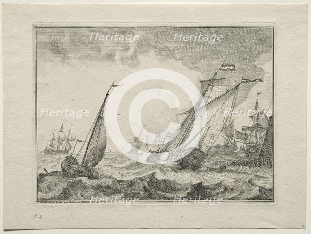 Ships in a Gale, 1701. Creator: Ludolf Backhuysen (Dutch, 1631-1708); Ludolf Backhuysen (Dutch, 1631-1708).