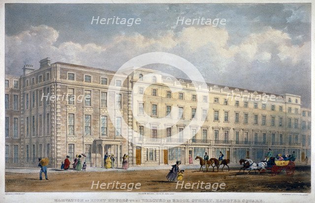 View of eight houses in Brook Street, Westminster, London, c1840. Artist: George Hawkins