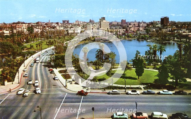 MacArthur Park, looking east, Los Angeles, California, USA, 1957. Artist: Unknown
