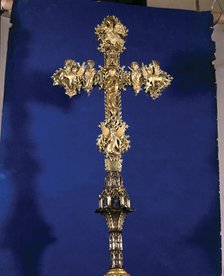 'Processional Cross' (back). Silver gilt and enamelled with sculptural applications, enamel plat…