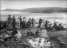 A picnic on the beach, Kennack Sands, Cornwall, c1896-c1920. Artist: Alfred Newton & Sons