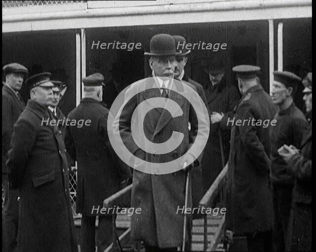 Male German Delegates to a Conference About War Reparations Arriving on a Boat, 1921. Creator: British Pathe Ltd.