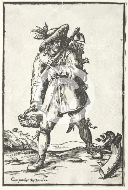 Peasant with Hoe, Basket and Hen. Creator: Ludolph Büsinck (German, 1590-1669).