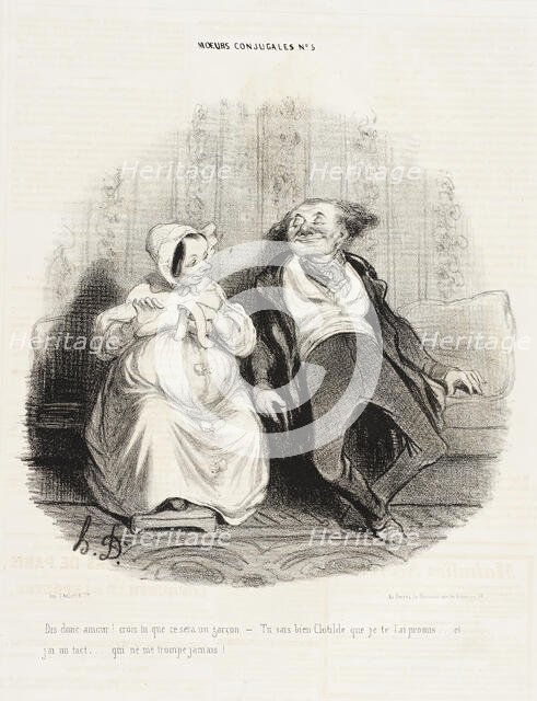 Dis donc amour! Crois-tu que ce sera un garçon?, 1839. Creator: Honore Daumier.