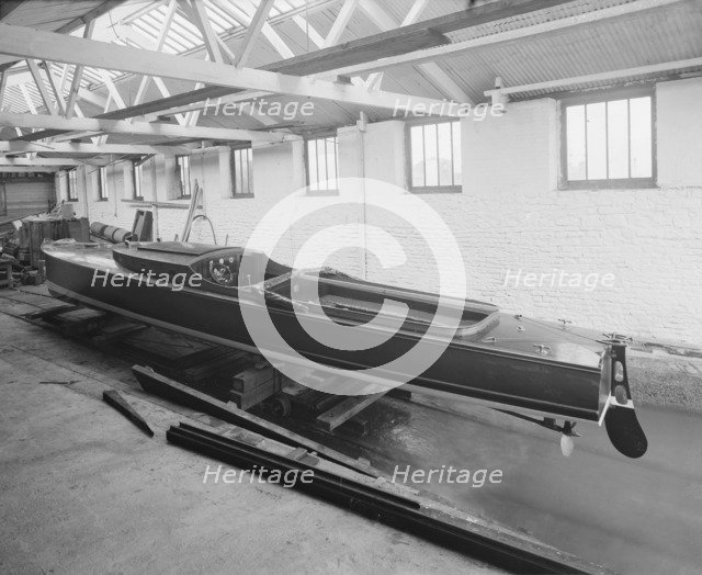 Saunders motor launch in yard, 1914. Creator: Kirk & Sons of Cowes.