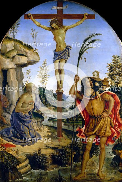 The Crucifixion between Saints Jerome and Christopher, c. 1473-1475. Creator: Pinturicchio, Bernardino (1454-1513).
