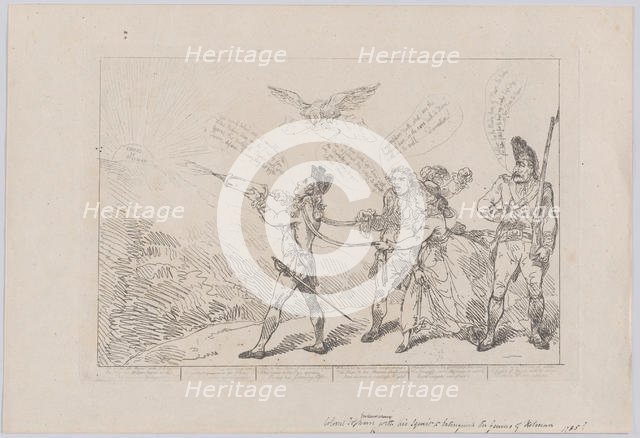 [Col. Topham Endeavouring, With His Squirt, to Extinguish the Genius of Holma..., December 10, 1784. Creator: Thomas Rowlandson.