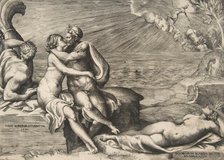 Jupiter's love for Juno rekindled when she puts on Venus's Girdle, 1546. Creator: Giulio Bonasone.