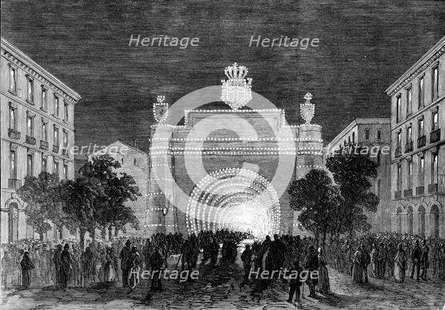 Opening of the Mont Cenis Tunnel: illuminations at Turin representing the tunnel, 1871. Creator: Unknown.
