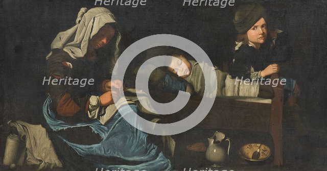 Mother Sewing with Two Children, End of 17th cen.