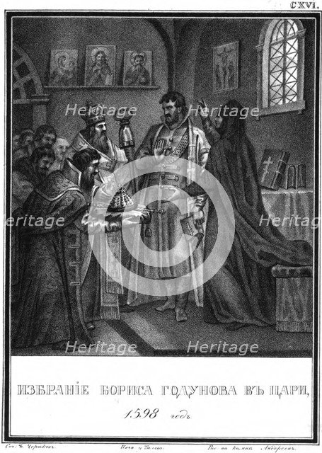 The Election of Boris Godunov to the Tsar. 1598 (From Illustrated Karamzin), 1836. Artist: Chorikov, Boris Artemyevich (1802-1866)