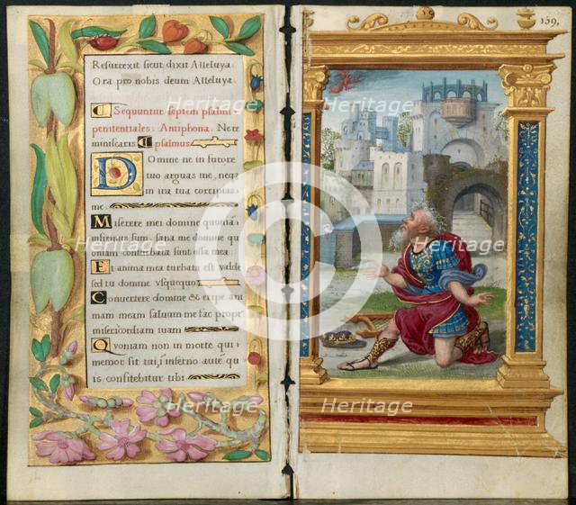 Adjoining Leaves from a Book of Hours: Penitential Psalms and King David in Prayer..., c. 1530-35. Creator: Noël Bellemare (French, d. 1546); The 1520s Hours Workshop (French).