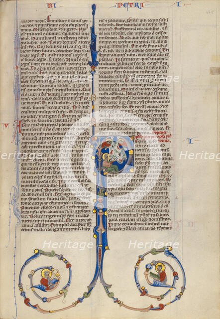 Initial P: Saint Peter's Vision of Clean and Unclean Beasts; Abbey Bible, about 1250-1262. Creator: Unknown.